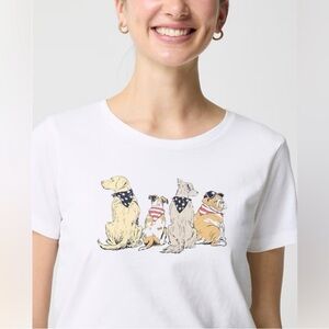 NWT J. Crew White Tee with USA Dog Graphic for July 4th Size XL